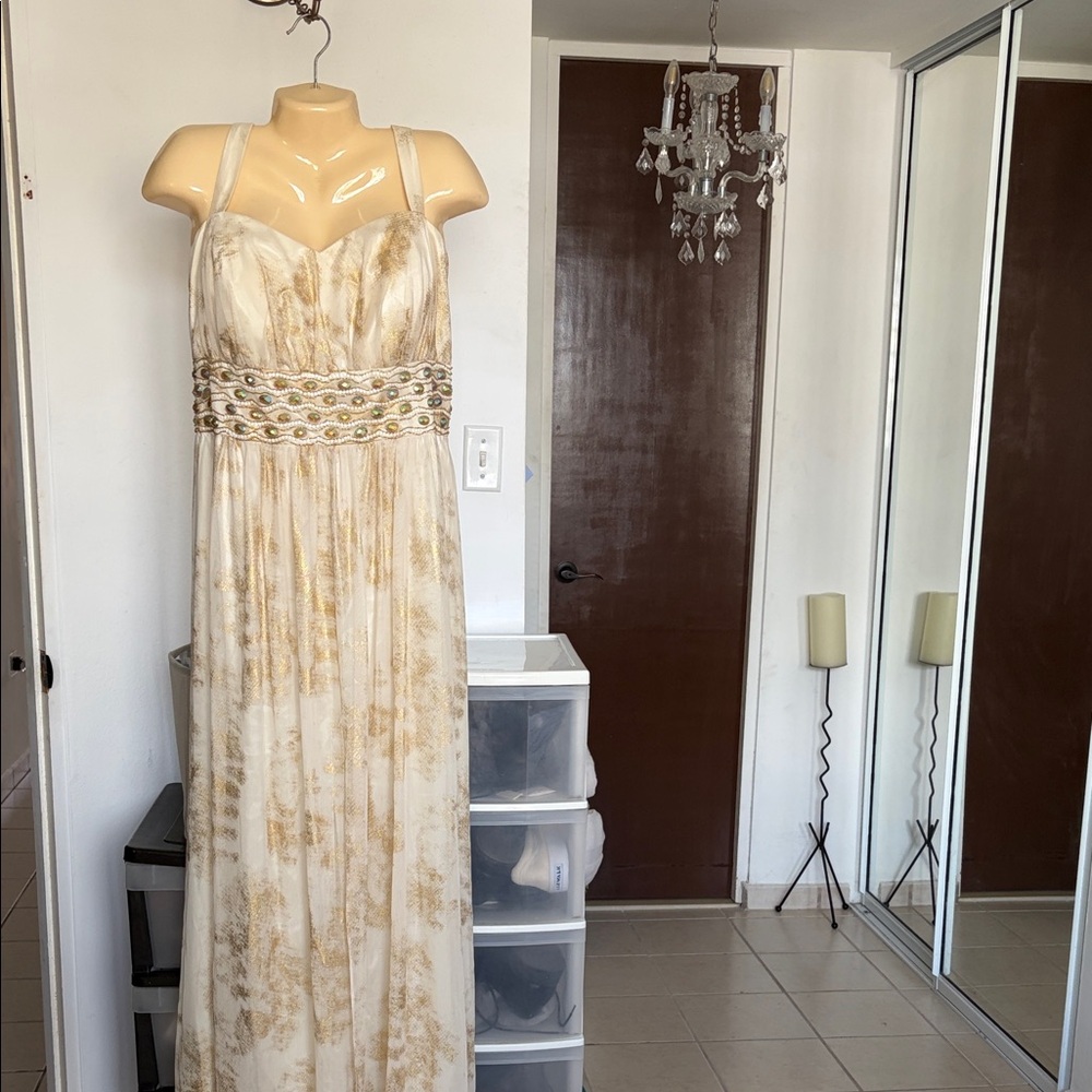 Camille La Vie Ivory and Gold Maxi Dress